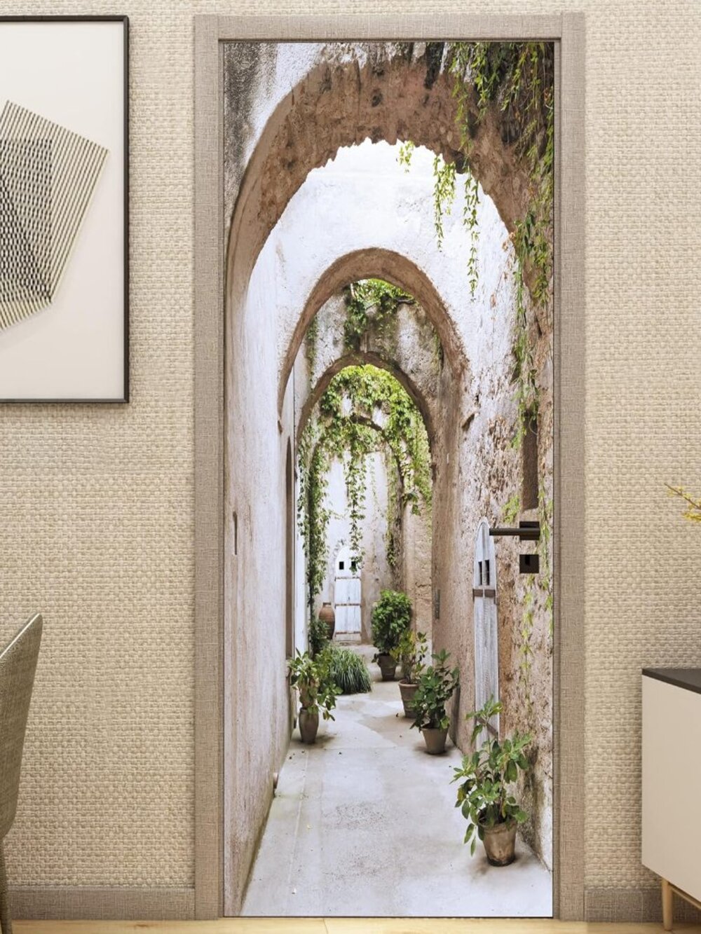3D Door Mural - Arch-Shaped Corridor Peel & Stick Door Wallpaper, Removable Self